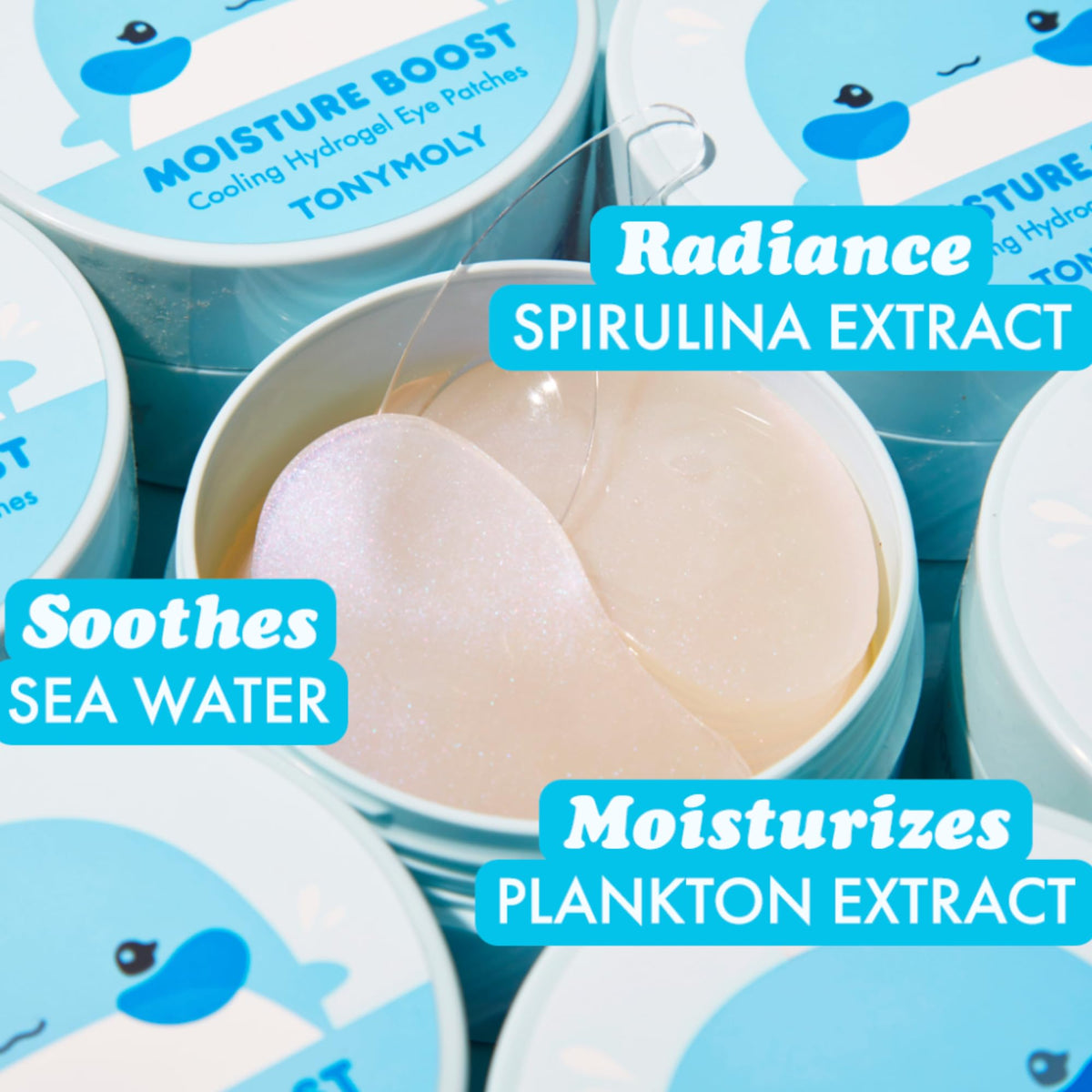TONYMOLY open sachet revealing a single patch pair, quick application benefit