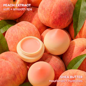 TONYMOLY peach balm resting on makeup bag showing giftable design and everyday use