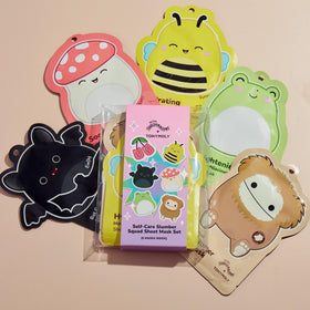 TONYMOLY close-up of character-decorated sheet mask showing soft fabric benefit