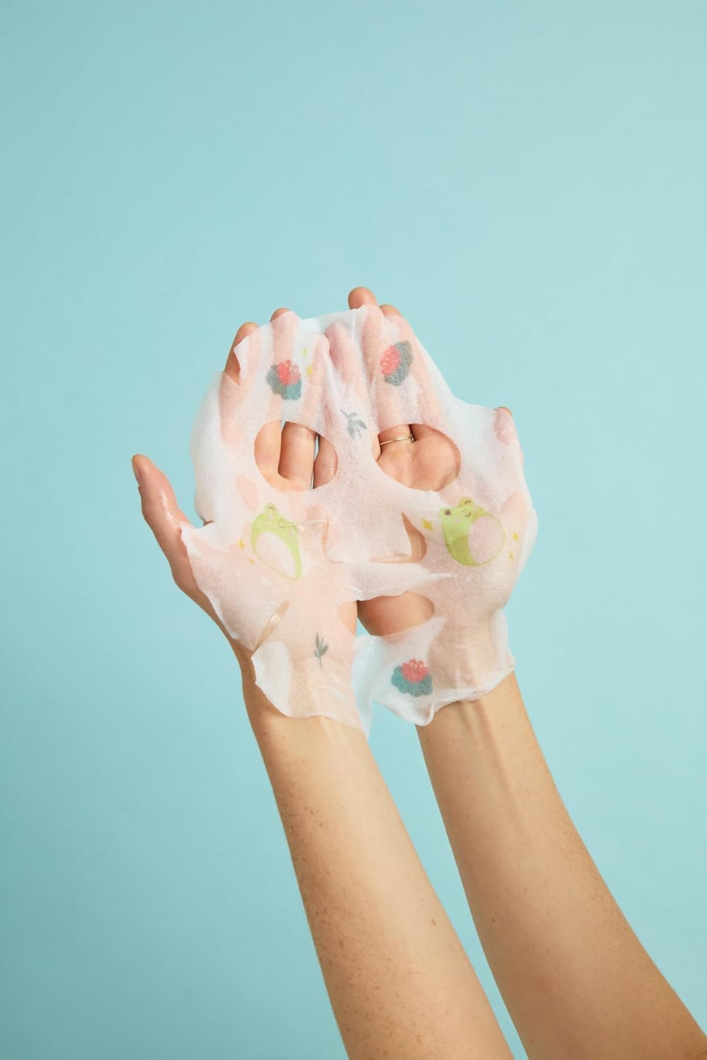 TONYMOLY mask packet held in hand showing actual size and convenient single-use benefit