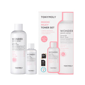 TONYMOLY front packaging showing jumbo 500ml and travel bottle benefits
