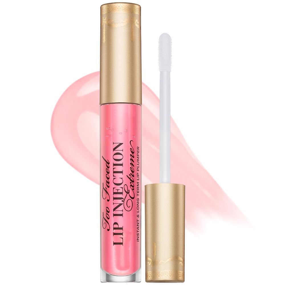 Too Faced gloss on lips close-up highlighting instant fuller look