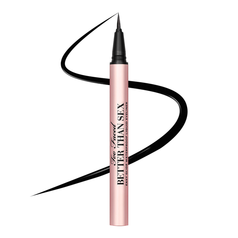 Too Faced front packaging showing compact waterproof eyeliner, precise application benefit