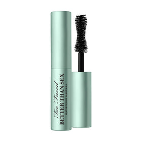 Too Faced front packaging travel-size mascara showing compact tube benefit
