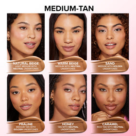 Too Faced application with sponge illustrating buildable coverage and seamless blending