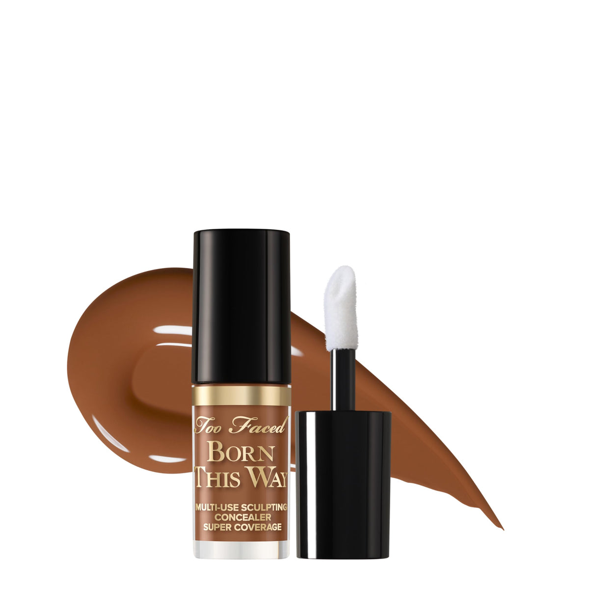 Too Faced concealer front view showing chestnut shade and full coverage benefit