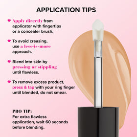 Too Faced concealer tube next to ruler showing compact size for travel convenience