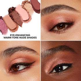 Too Faced model wearing Warm Ember Nudes demonstrating everyday eye look possibilities