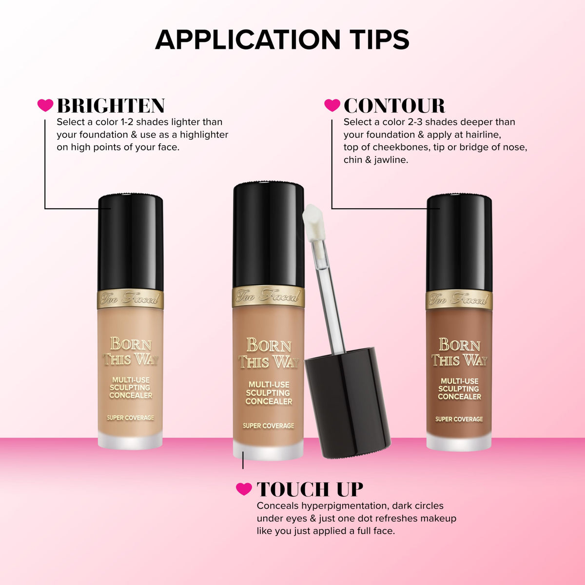 Too Faced size comparison beside coin showing compact 0.45 fl oz convenience