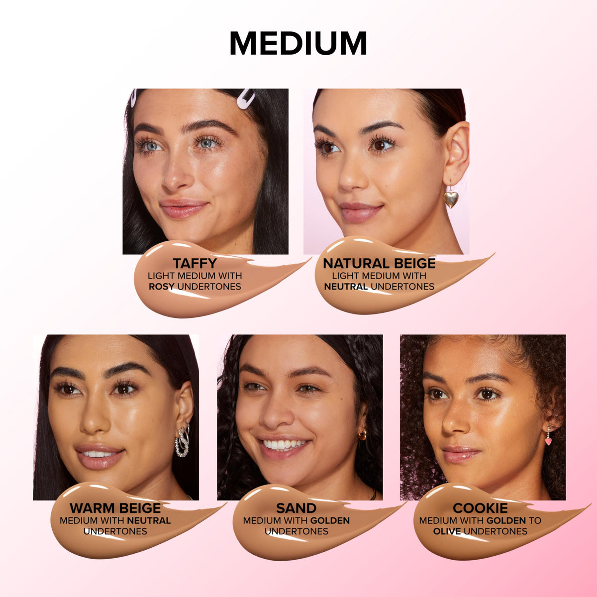 Too Faced swatch on arm illustrating Warm Beige match and opacity