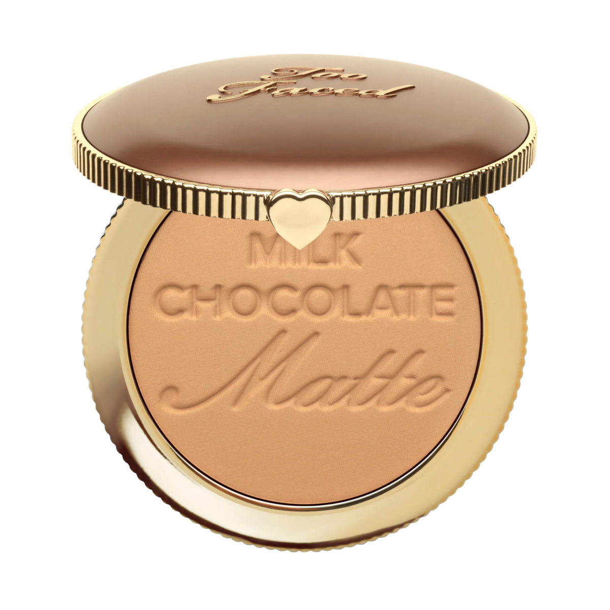 Too Faced compact front view showing matte bronzer and packaging appeal