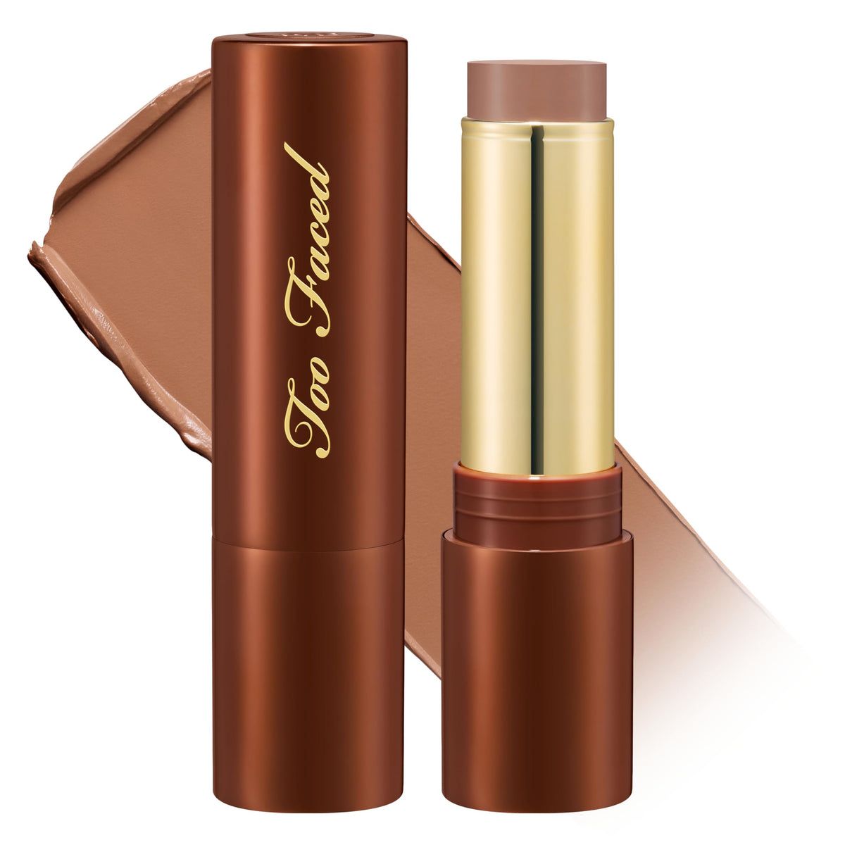 Too Faced Chocolate Soleil stick front view showing sleek packaging and easy application