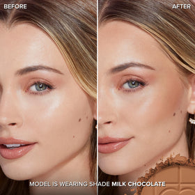 Too Faced open bronzer pan revealing milk chocolate shade and smooth finish