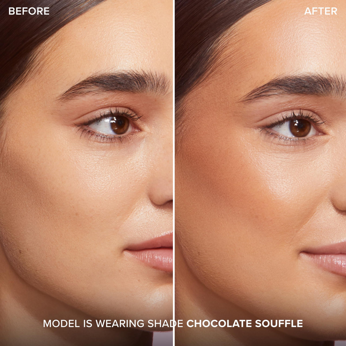 Too Faced Chocolate Soleil texture swatch on skin highlighting smooth blendability and satin finish