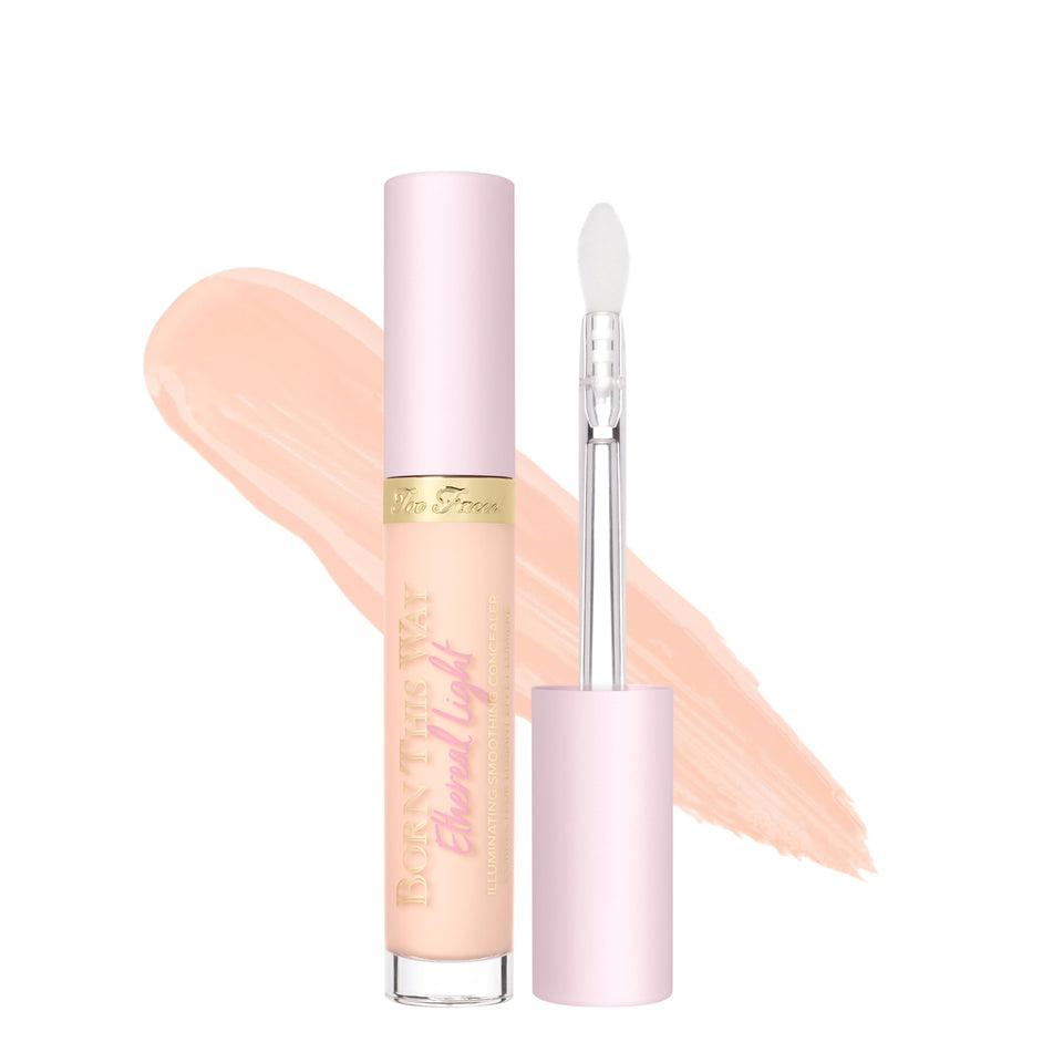 Too Faced concealer front packaging showing shade oatmeal and branding benefits