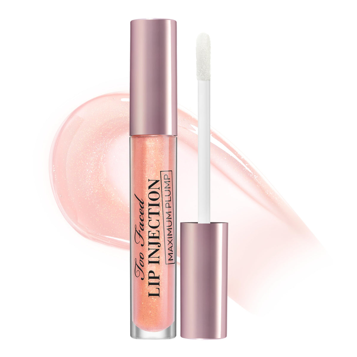 Too Faced front packaging showing gloss tube and shade benefit: visible plumping