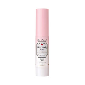 Too Faced Hangover front view showing travel-size bottle and clear label, hydrating benefit