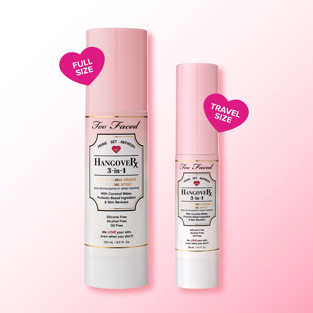 Too Faced Hangover on bathroom counter in lifestyle setting promoting soothing coconut water