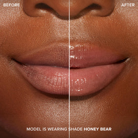 Too Faced before and after lips showing visible plumping and shine benefit
