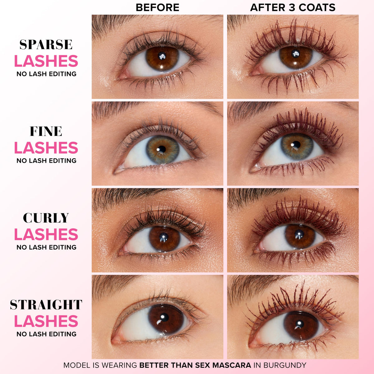 Too Faced hourglass brush close-up, creates false-lash effect