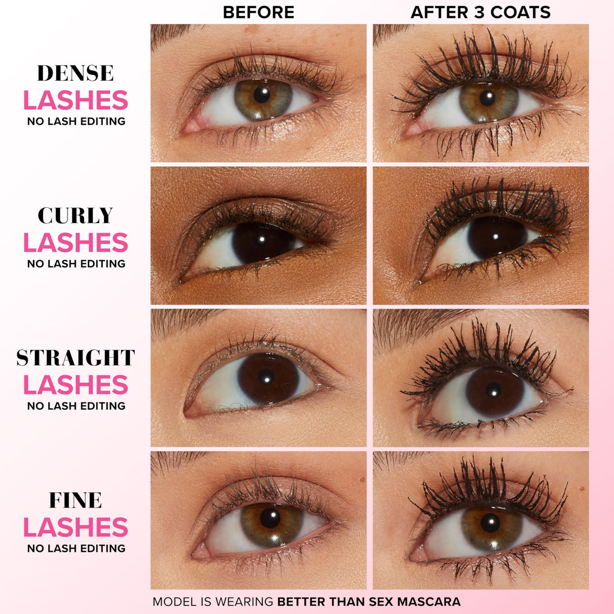 Too Faced hourglass brush close-up demonstrating precise lash separation benefit
