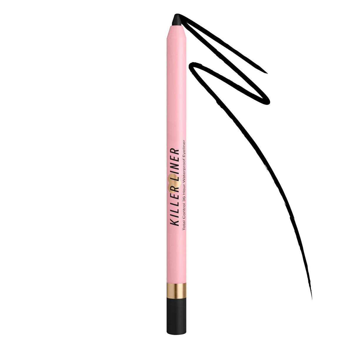 Too Faced front view of eyeliner pencil showing sleek black packaging and precise color