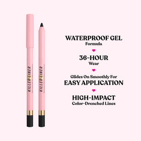 Too Faced swatch on skin demonstrating rich espresso pigment and long wear