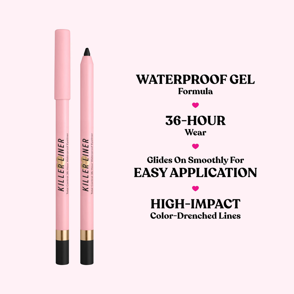 Too Faced swatch stroke showing smooth gel texture and rich black payoff