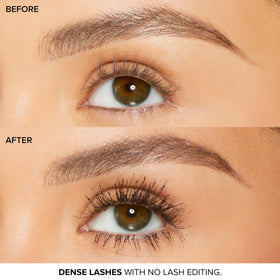 Too Faced lash swatch on skin demonstrating intense black pigment and buildable coverage