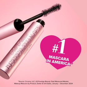 Too Faced mascara in evening makeup setting adding dramatic lash definition