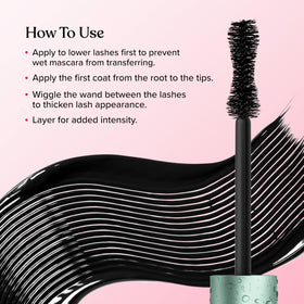 Too Faced applied before and after image showing fuller, longer lashes benefit