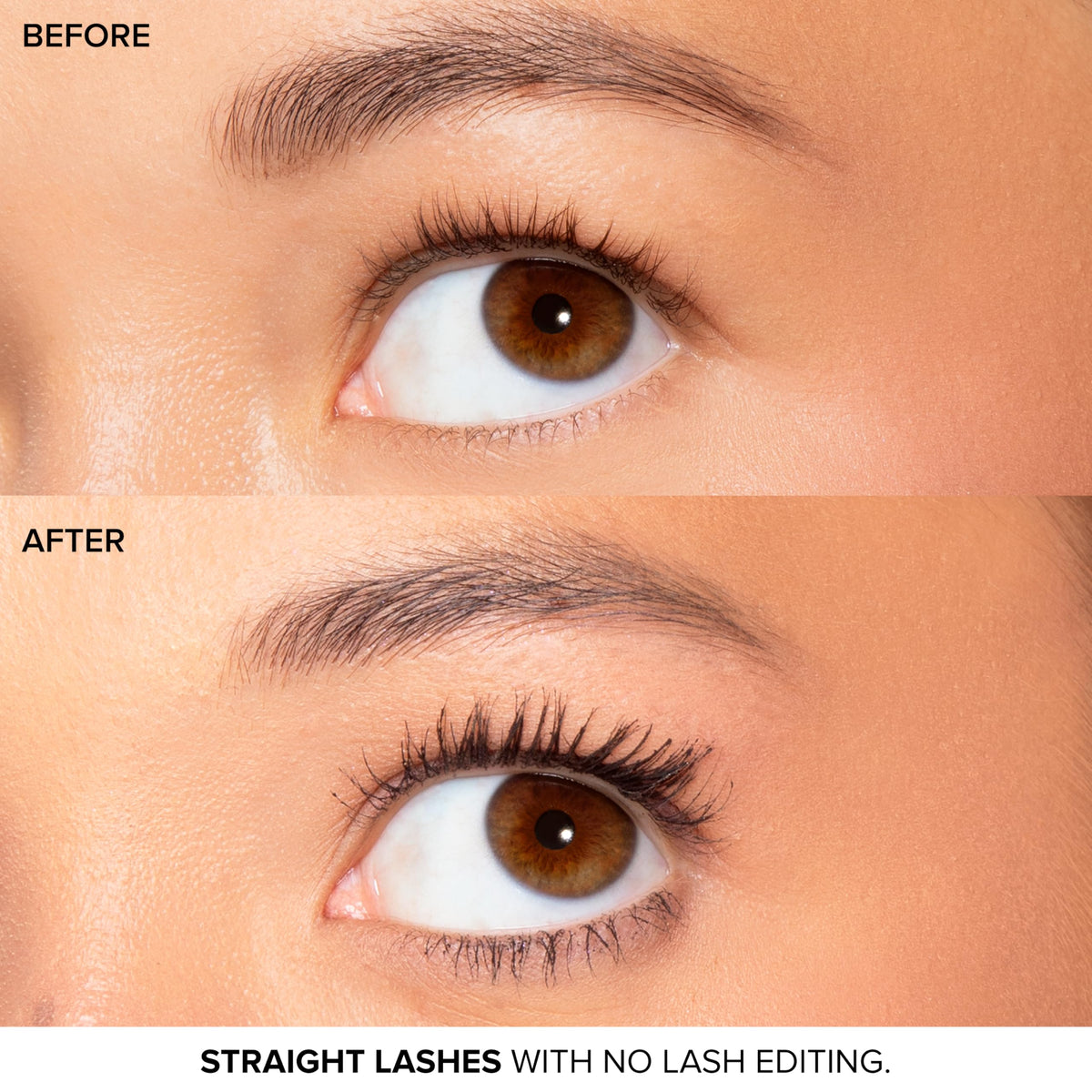 Too Faced before and after lashes showing dramatic volume and length benefit