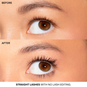 Too Faced before and after lashes showing dramatic volume and length benefit