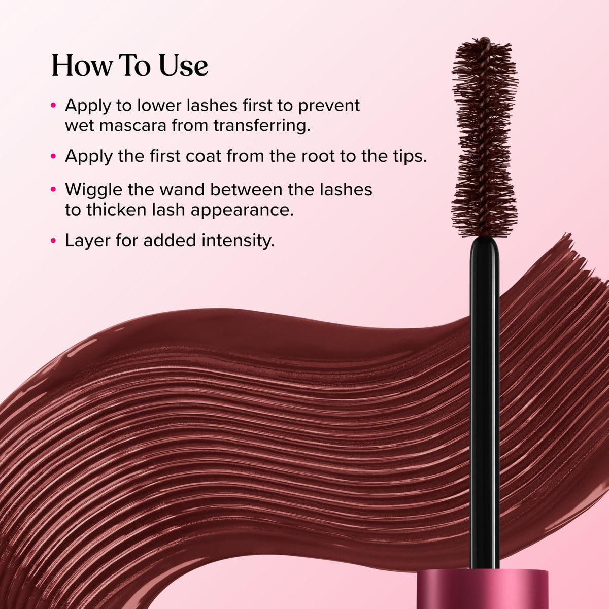 Too Faced mascara applied on model lashes, provides dramatic length