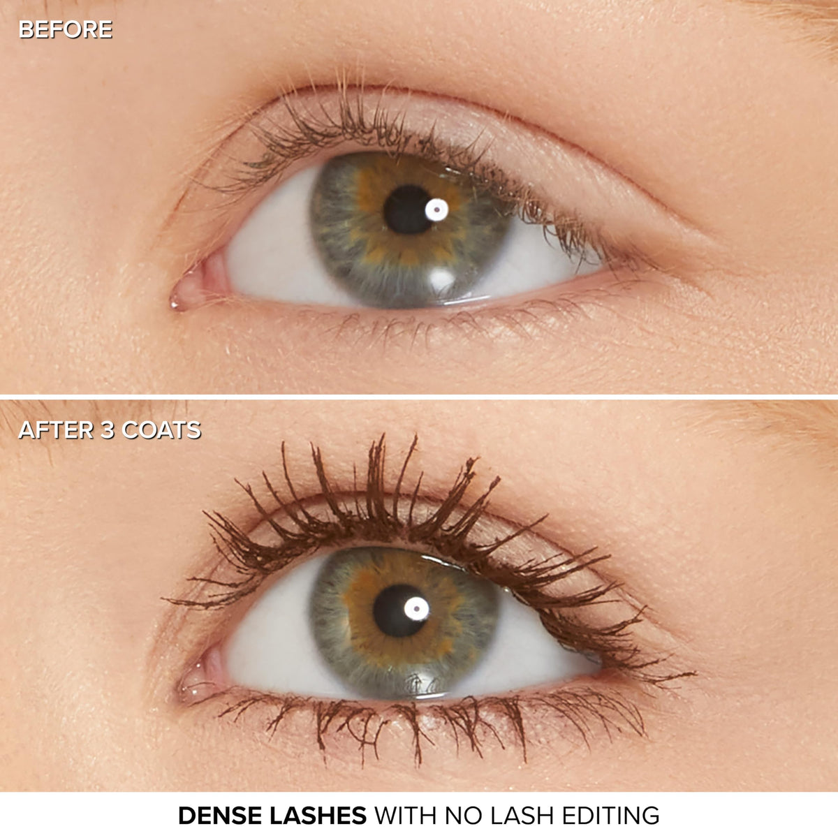 Too Faced mascara on model in lifestyle setting showing amplified eyes for evening looks