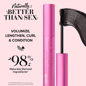 Too Faced mascara swatch stroke showing rich black pigment and buildable finish