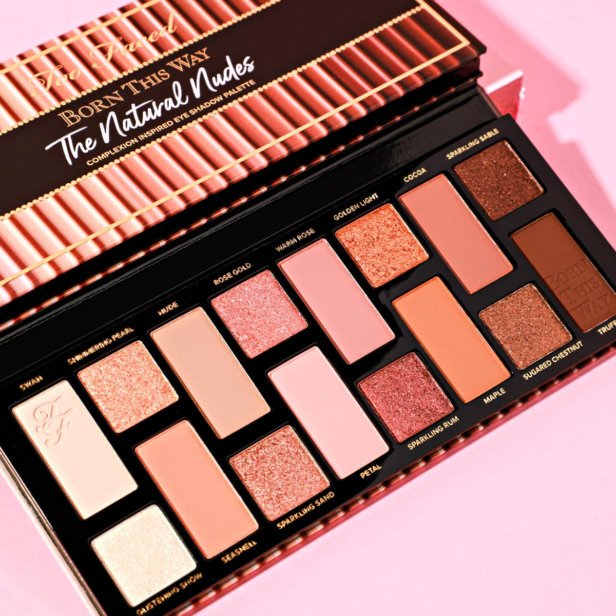 Too Faced metallic shade swatch demonstrating luminous finish and buildable glow