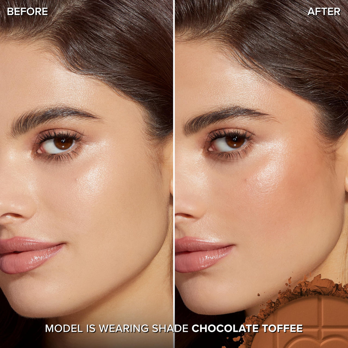 Too Faced open pan top view displaying matte cocoa powder and texture