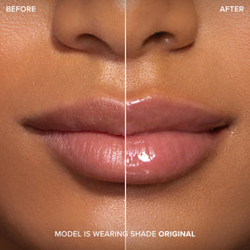 Too Faced open tube with gloss drop illustrating rich, plumping formula