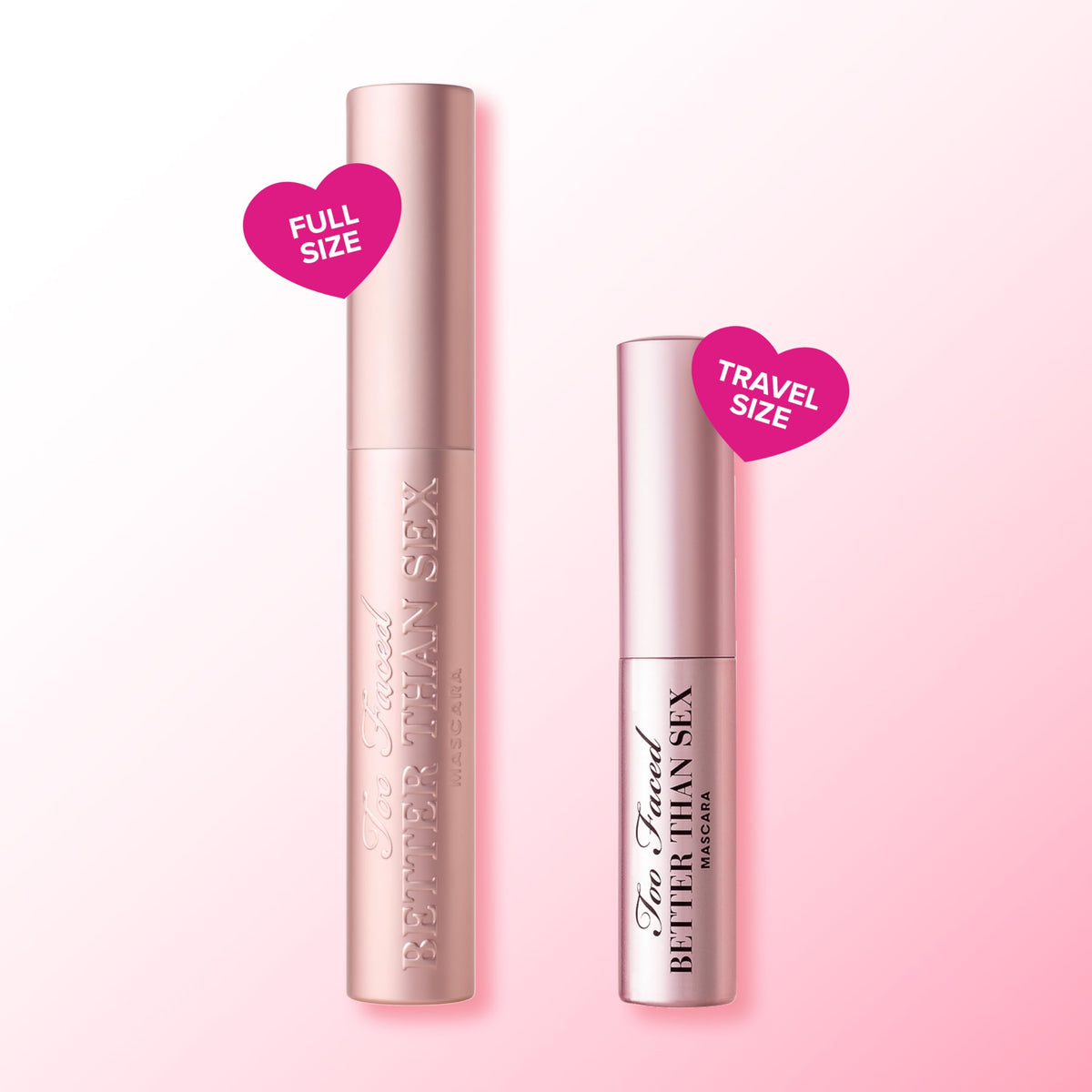Too Faced open wand and cap displaying brush shape for buildable volume