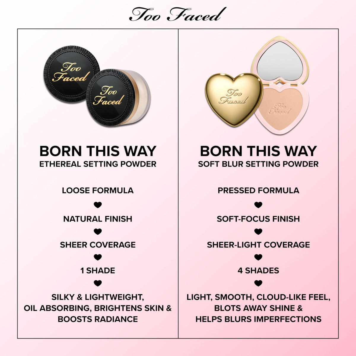 Too Faced powder on model showing matte yet luminous skin result