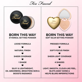 Too Faced powder on model showing matte yet luminous skin result