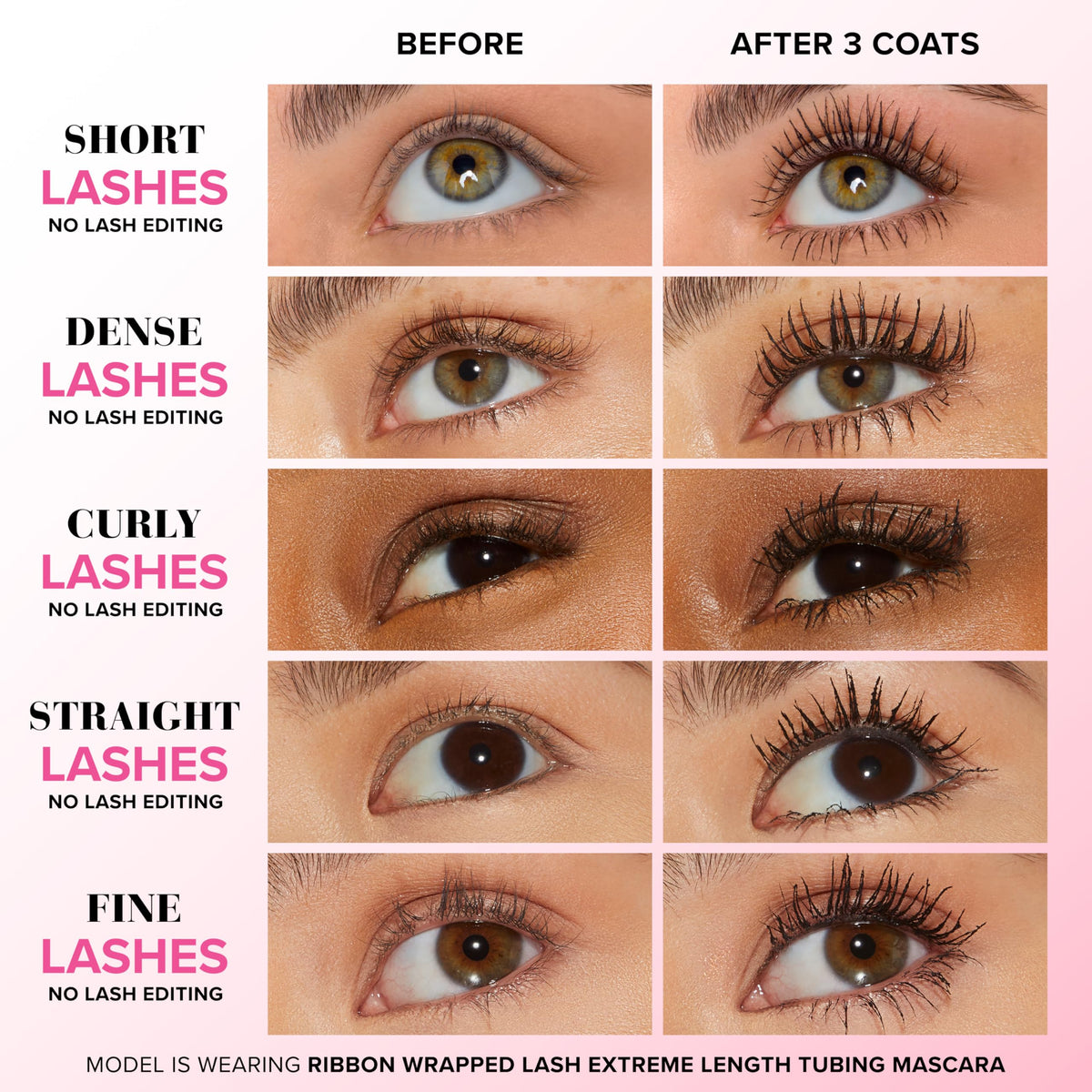 Too Faced wand and Lash Extension brush shown delivering precision coating