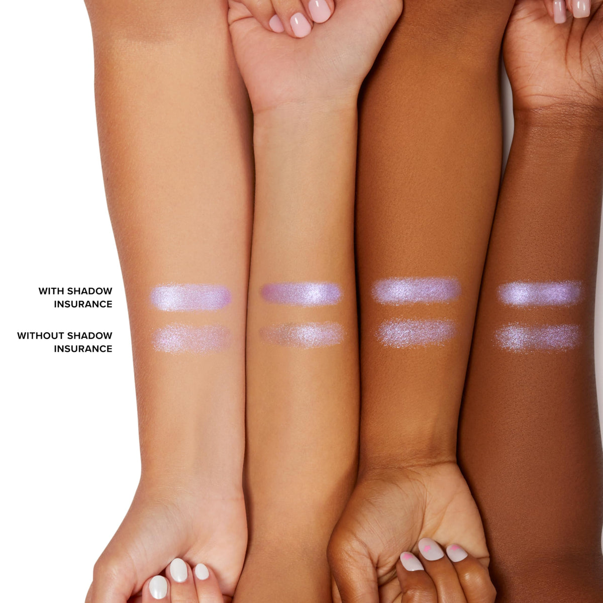 Too Faced swatch on arm illustrating translucent coverage and pigment boost