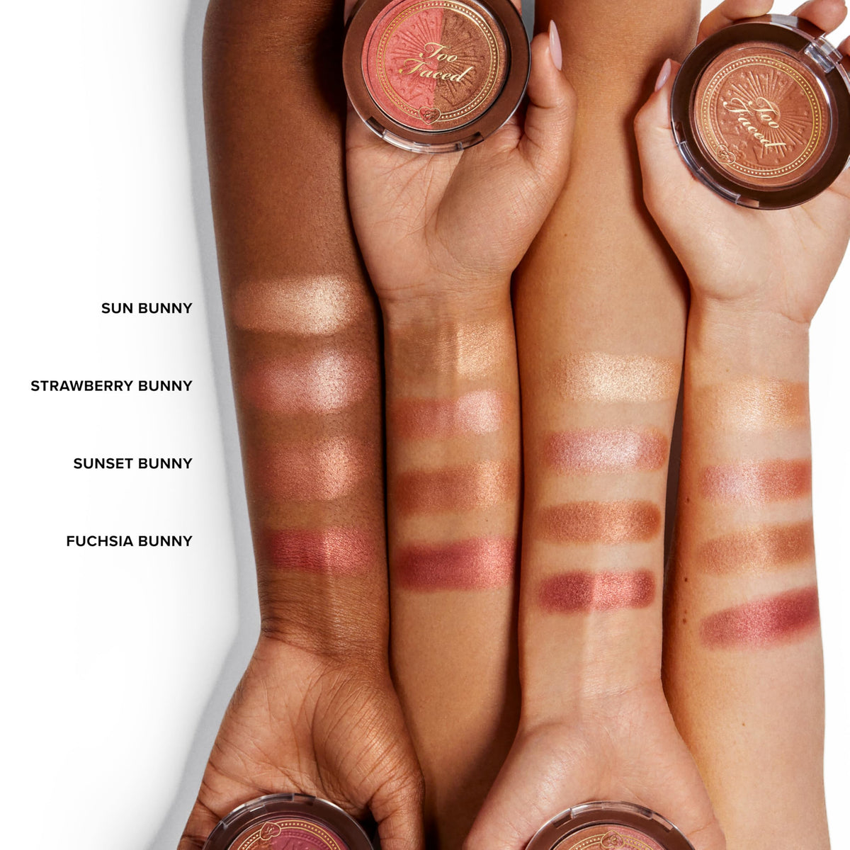 Too Faced brush applying bronzer to cheek for natural sun-kissed warmth