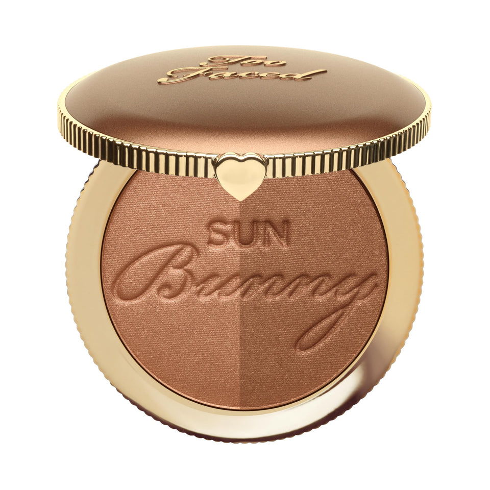 Too Faced Sun Bunny front compact showing dual shades and glow benefits