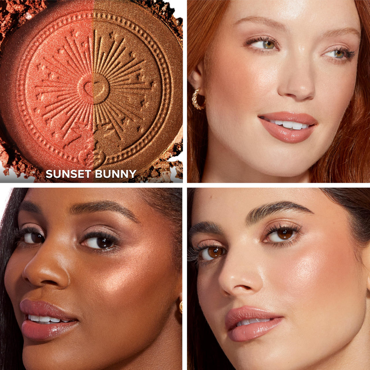 Too Faced powder swirled on brush illustrating blendable luminous finish