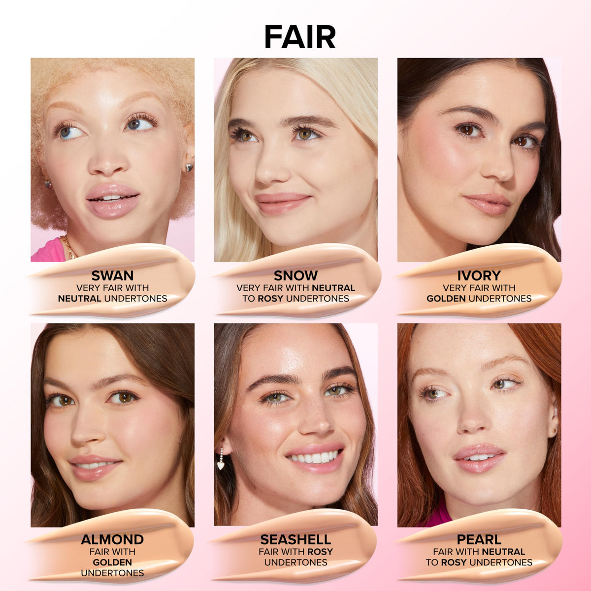 Too Faced swatches on arm showing shade range and buildable coverage benefit