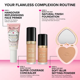 Too Faced vanity lifestyle display with mirror, benefit: photo-friendly, everyday use