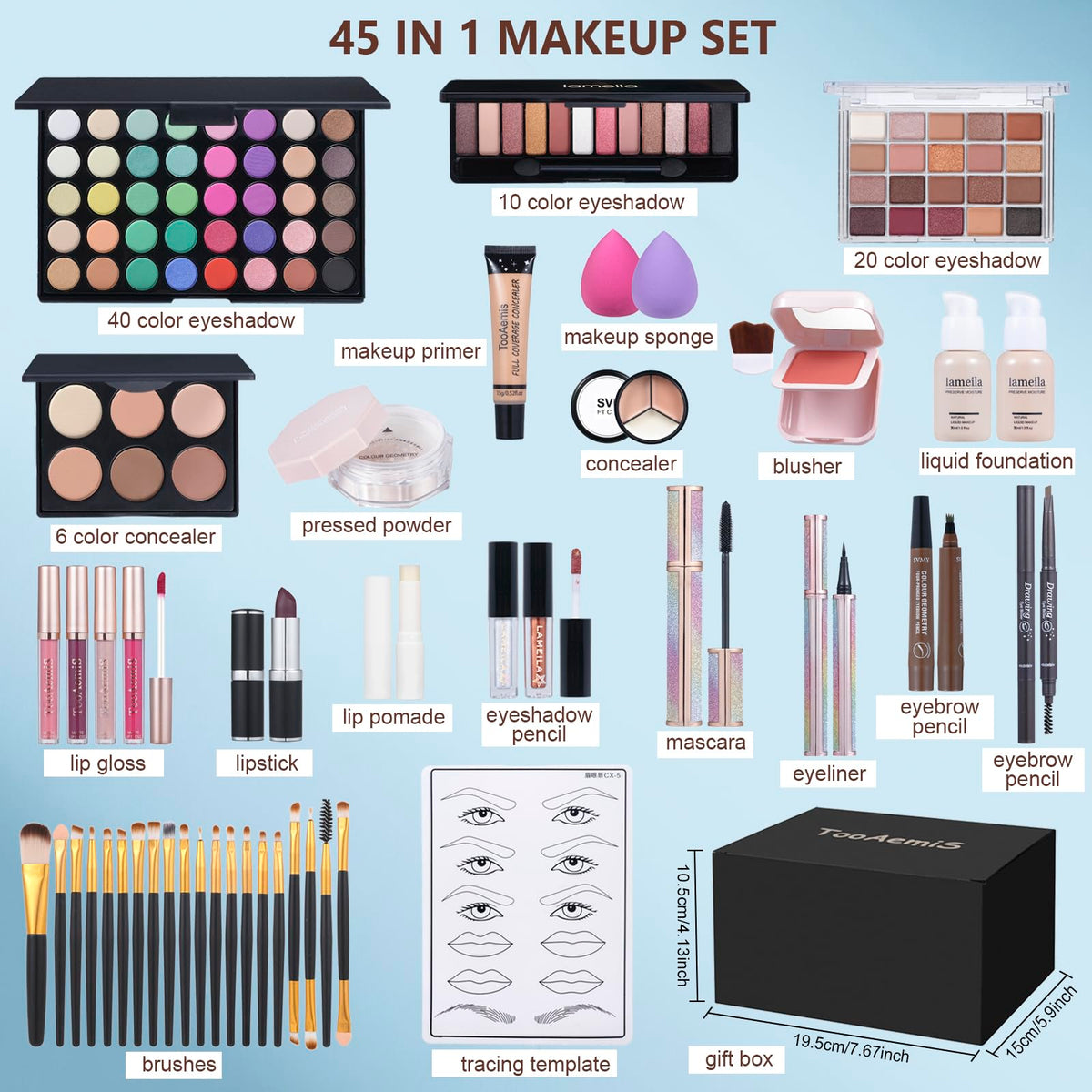 TooAemiS open 16-color eyeshadow palette showing varied shades for versatile looks